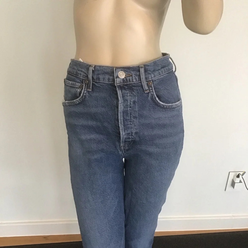 AGOLDE Riley Crop Frayed Hem High Rise Straight‎ Leg Denim Button Fly Jeans 25